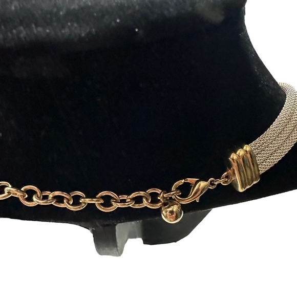 Vtg Unsigned Alice Caviness Gold Tone 3 Strand Mesh Rope Necklace X Bars 15-18” - Picture 6 of 10